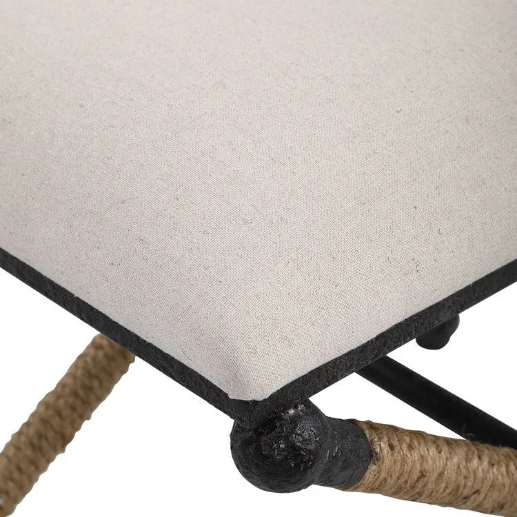 Uttermost Firth Oatmeal Fabric Cushion Seat Rustic Iron Small Bench