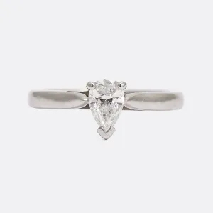 Vintage .52ct Pear Cut Diamond Solitaire Engagement Ring