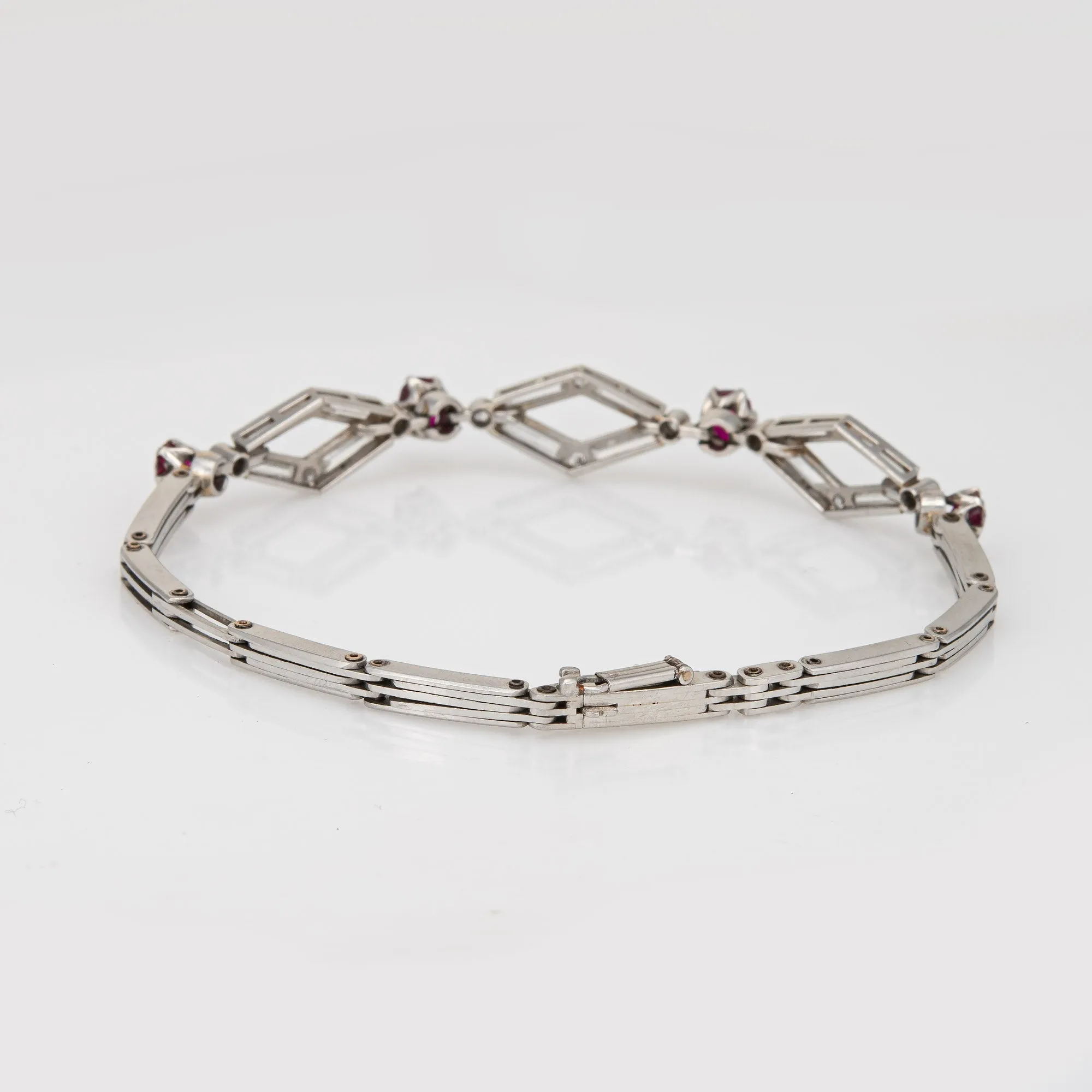 Vintage Art Deco Bracelet Ruby Diamond Platinum 7.5" Estate Fine Jewelry