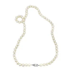 Vintage Art Deco Japanese Saltwater Cultured Akoya Pearl Graduated Necklace - Sterling Silver 24 Inch