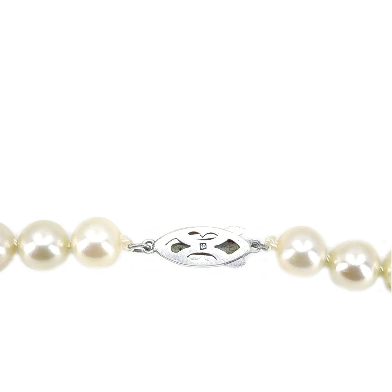 Vintage Art Deco Japanese Saltwater Cultured Akoya Pearl Graduated Necklace - Sterling Silver 24 Inch