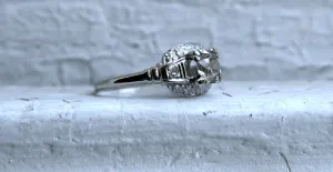 Vintage Floral 14K White Gold Diamond Engagement Ring - 0.71ct.