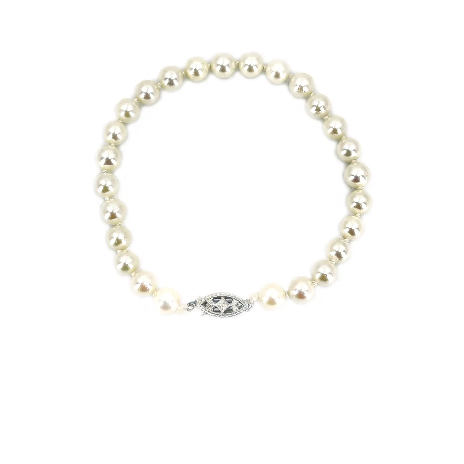 Vintage Japanese Floral Saltwater Akoya Cultured Pearl Bracelet- Sterling Silver