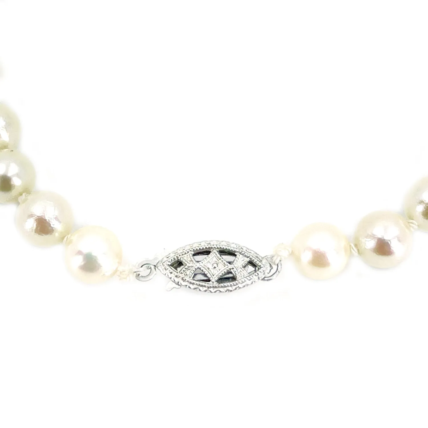 Vintage Japanese Floral Saltwater Akoya Cultured Pearl Bracelet- Sterling Silver