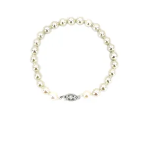 Vintage Japanese Floral Saltwater Akoya Cultured Pearl Bracelet- Sterling Silver