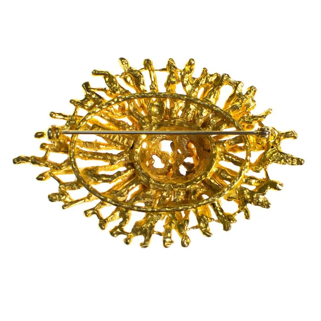 Vintage Zentall Gold Brutalist Modern Brooch with Pearls