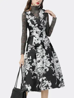 VougeVamp Floral Jacquard 2-Piece Skirt Set - Sleeveless V-Neck Vest and Skirt for Women