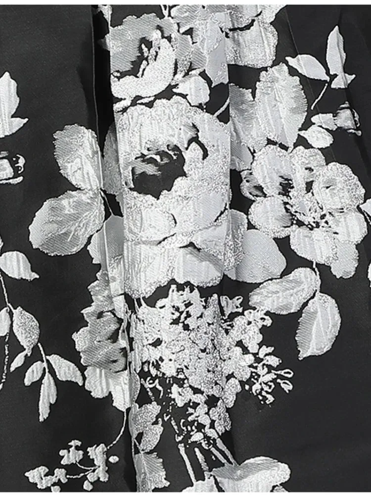 VougeVamp Floral Jacquard 2-Piece Skirt Set - Sleeveless V-Neck Vest and Skirt for Women