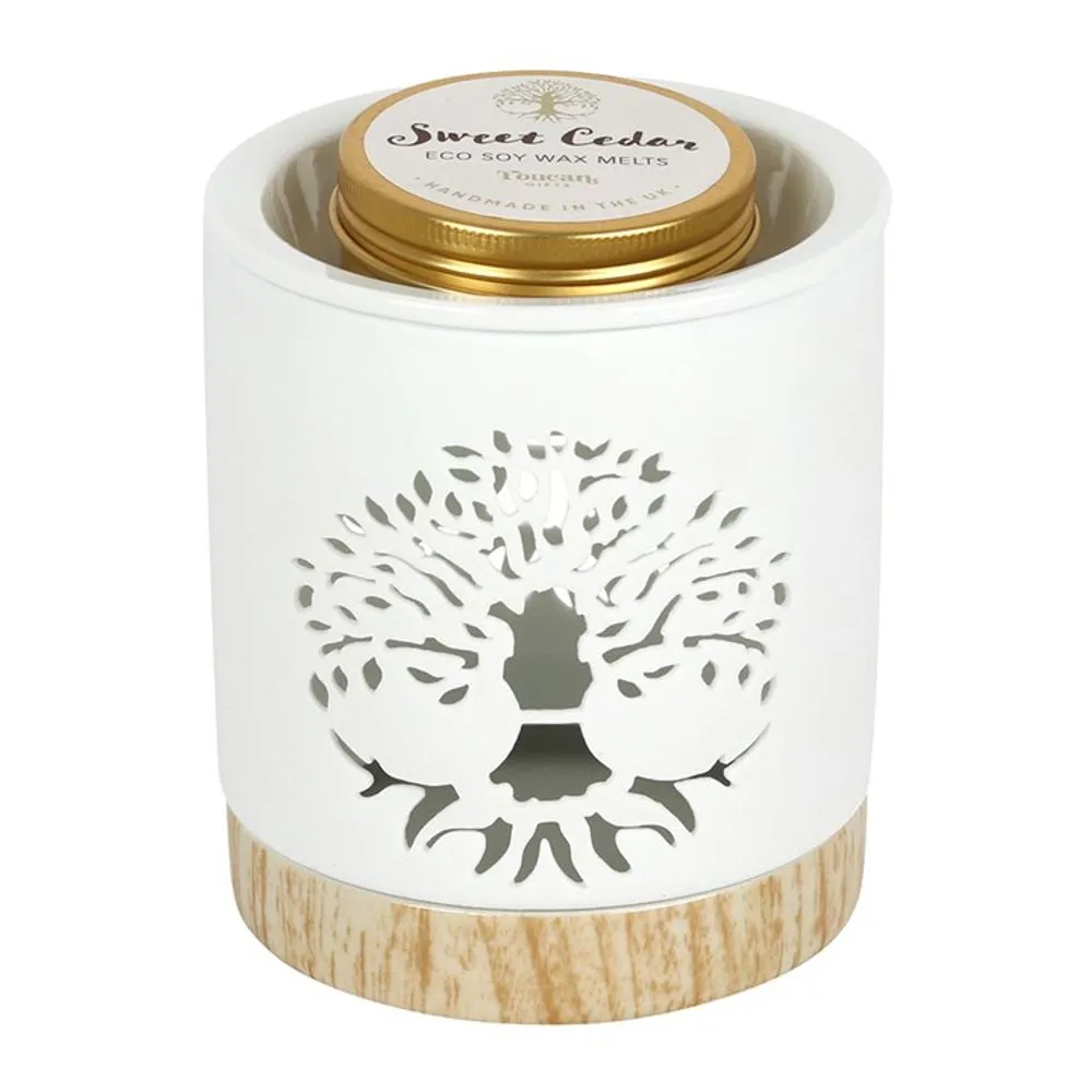 Wax Warmer Gift Set - Tree of Life Design with Sweet Cedar Melt