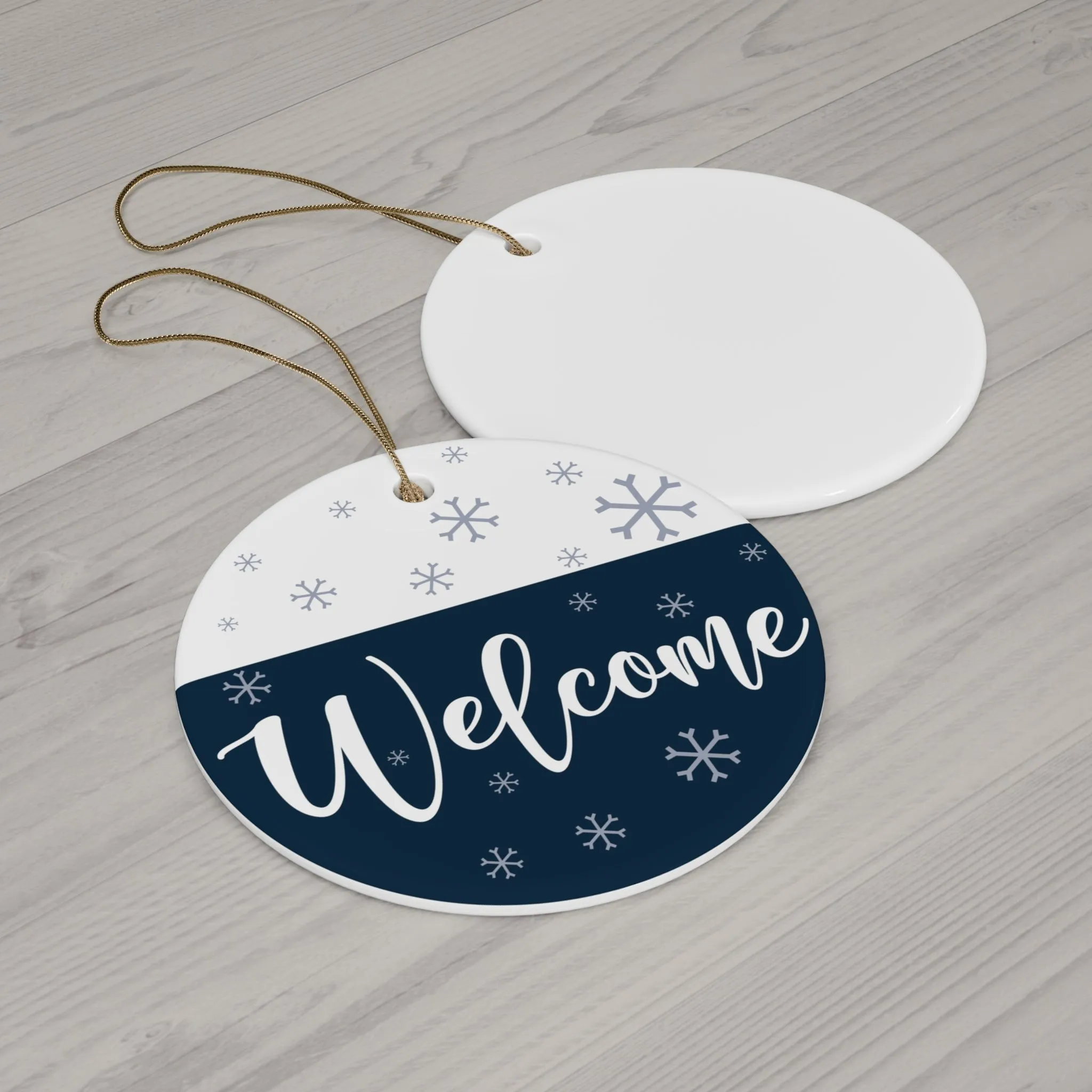 Welcome Snowflake Ceramic Disc Ornament       Item #3765441