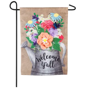 Welcome Y'all Watering Can Garden Burlap Flag,14b8491