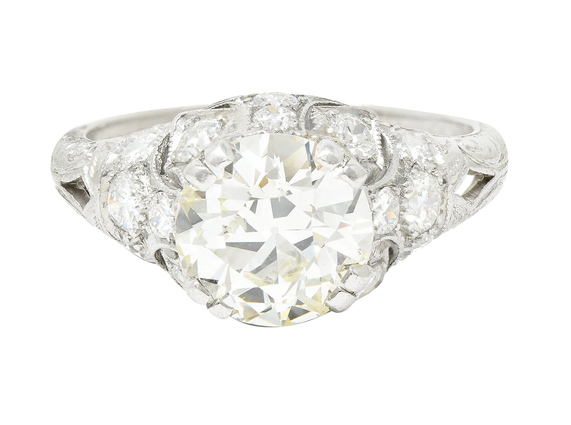 Wheeler & Co. Art Deco 3.16 CTW Old European Cut Diamond Platinum Scrolling Engagement Ring
