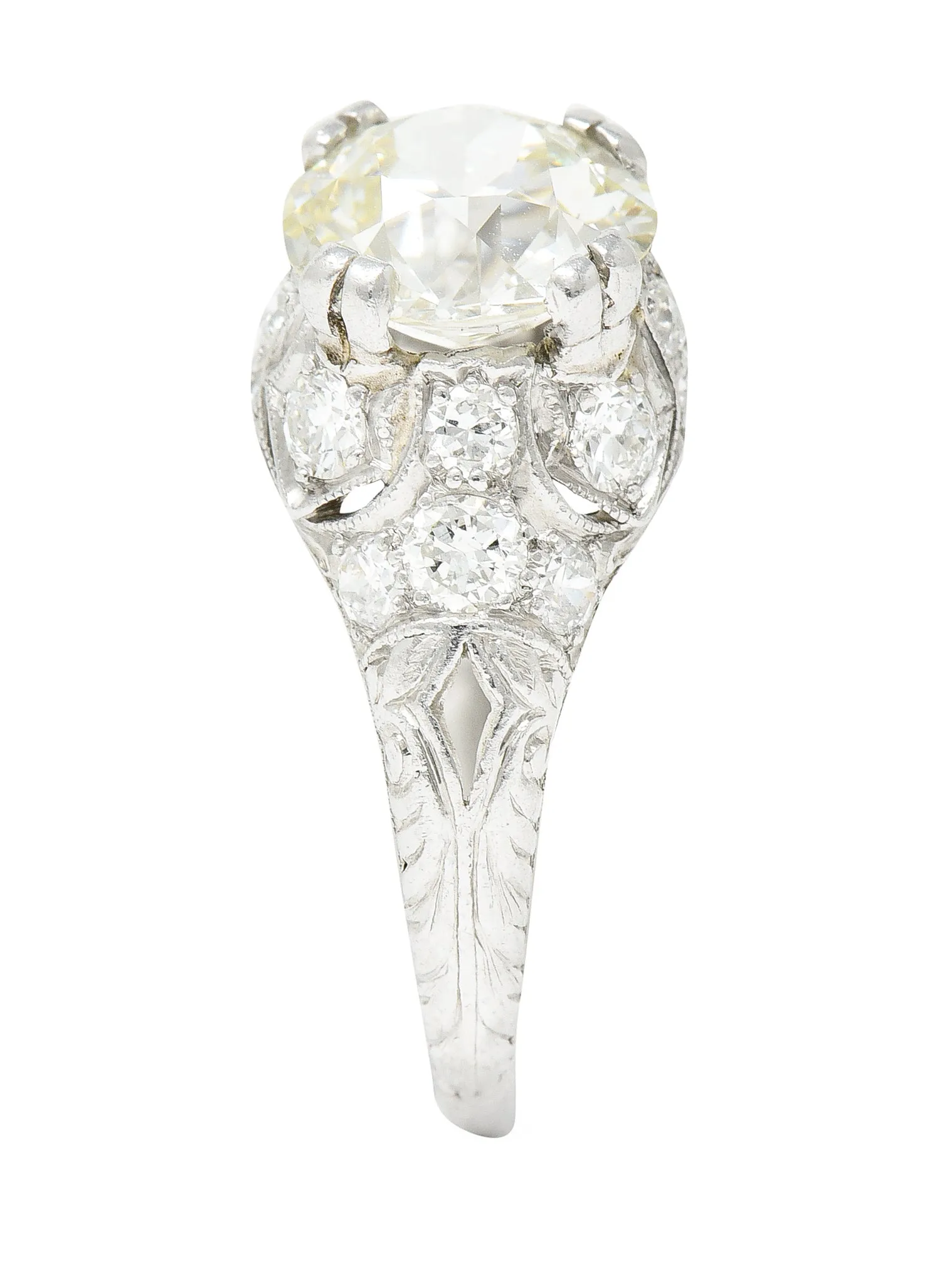 Wheeler & Co. Art Deco 3.16 CTW Old European Cut Diamond Platinum Scrolling Engagement Ring