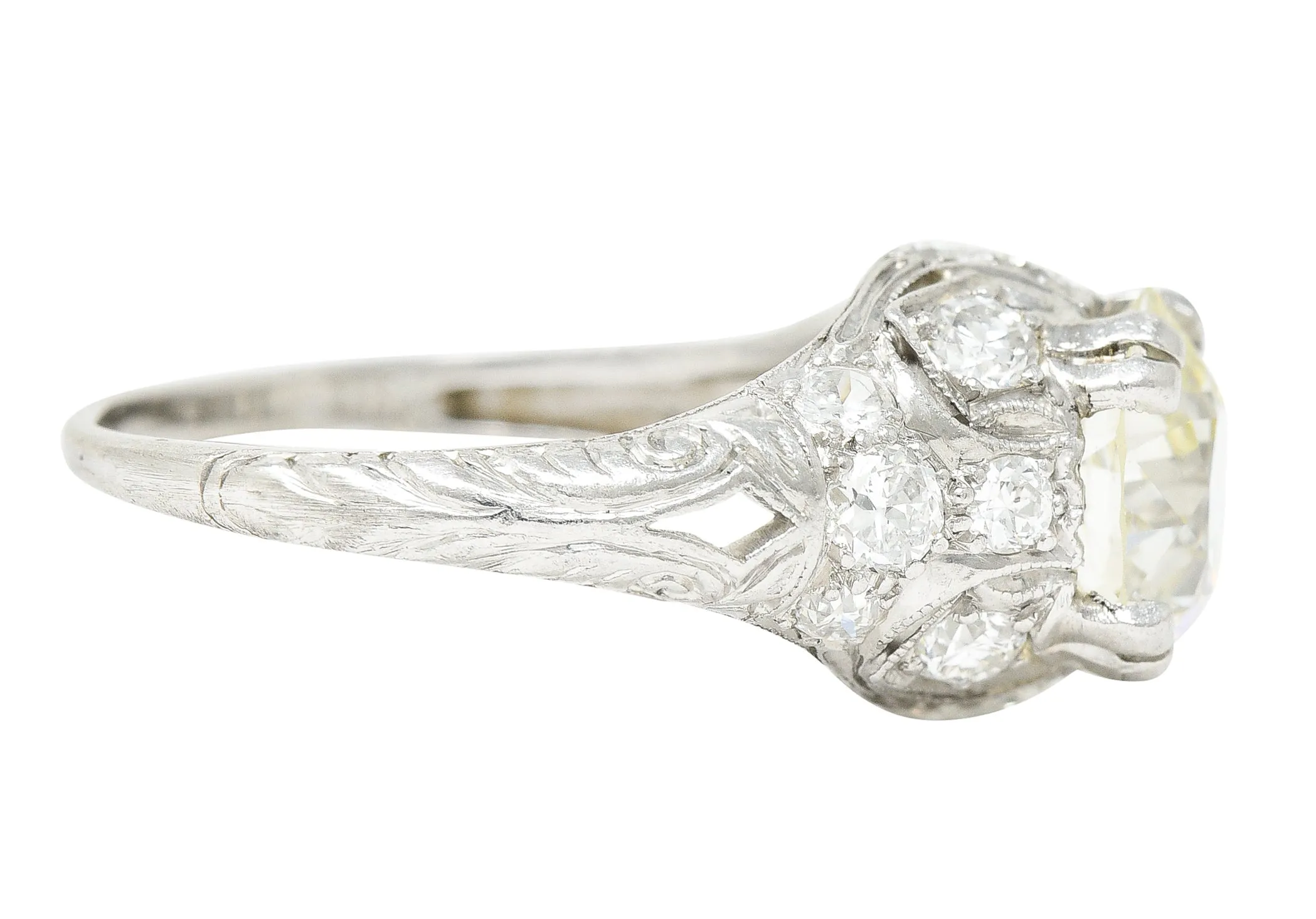 Wheeler & Co. Art Deco 3.16 CTW Old European Cut Diamond Platinum Scrolling Engagement Ring