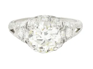 Wheeler & Co. Art Deco 3.16 CTW Old European Cut Diamond Platinum Scrolling Engagement Ring