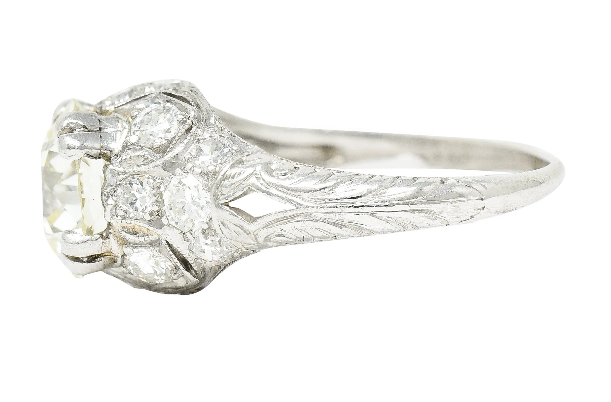 Wheeler & Co. Art Deco 3.16 CTW Old European Cut Diamond Platinum Scrolling Engagement Ring