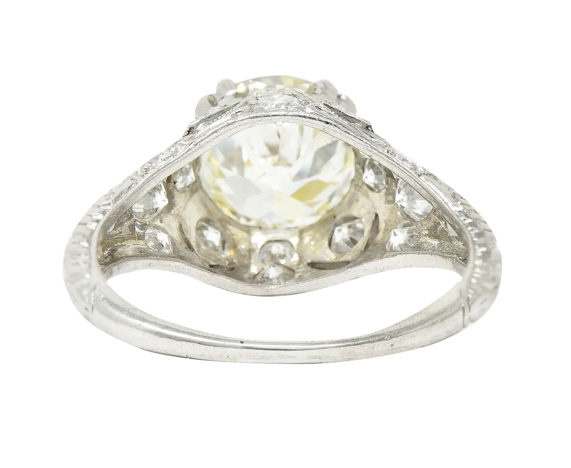 Wheeler & Co. Art Deco 3.16 CTW Old European Cut Diamond Platinum Scrolling Engagement Ring