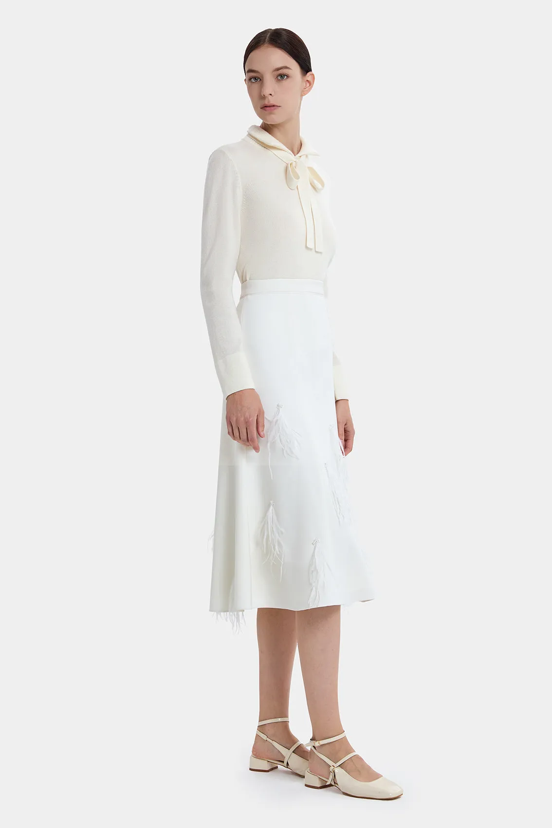 WHIMSICAL FEATHER TOUCH A-LINE SKIRT