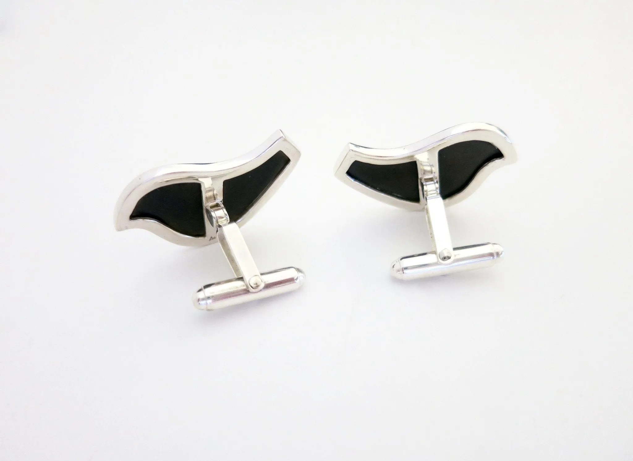 Whimsical, Mid-century mod Bidri bird cufflinks