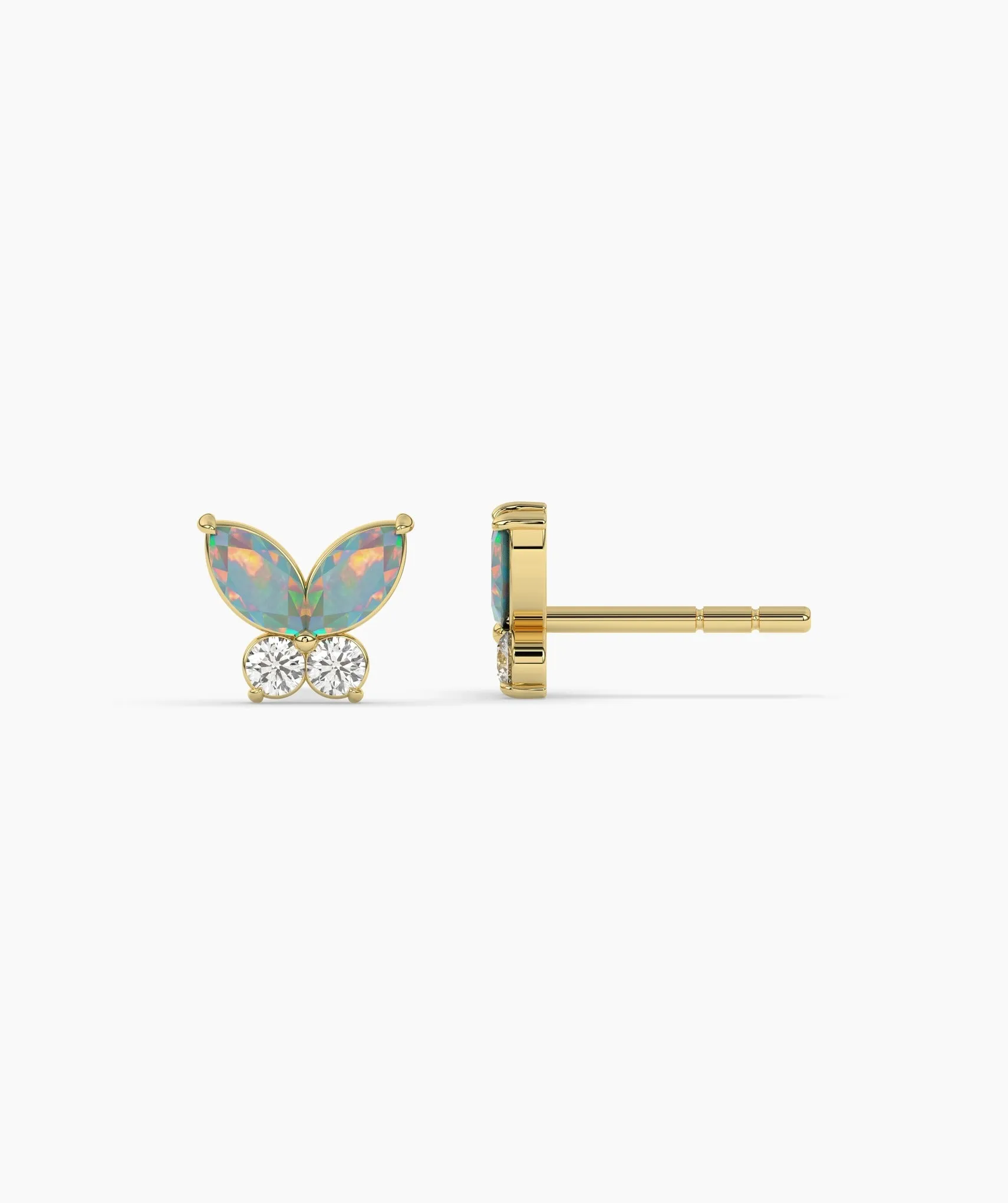 Whimsical Opal & Diamond Butterfly Studs