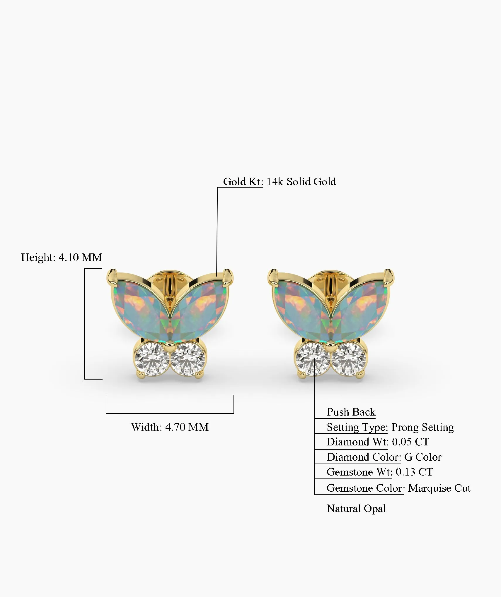 Whimsical Opal & Diamond Butterfly Studs
