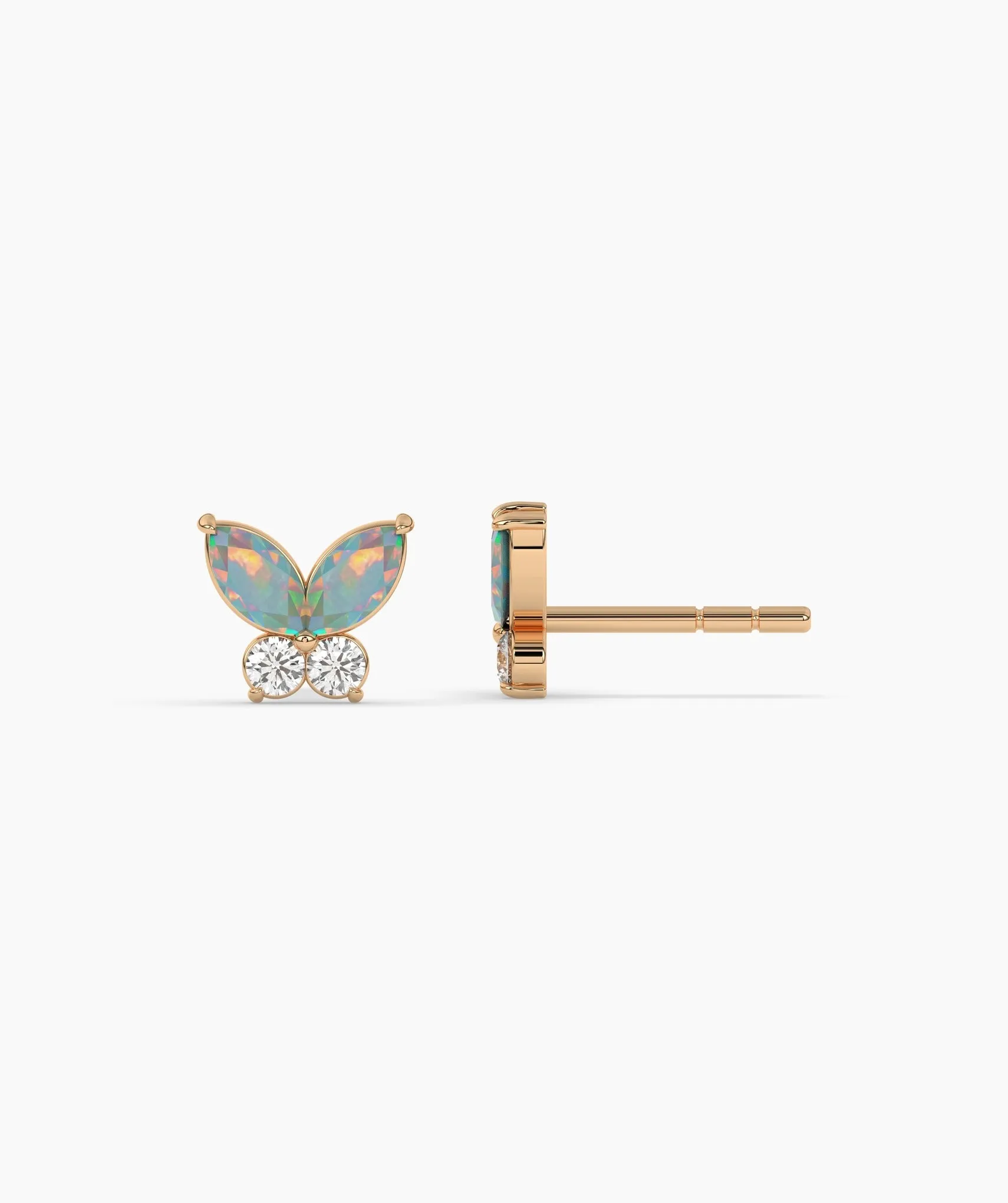 Whimsical Opal & Diamond Butterfly Studs