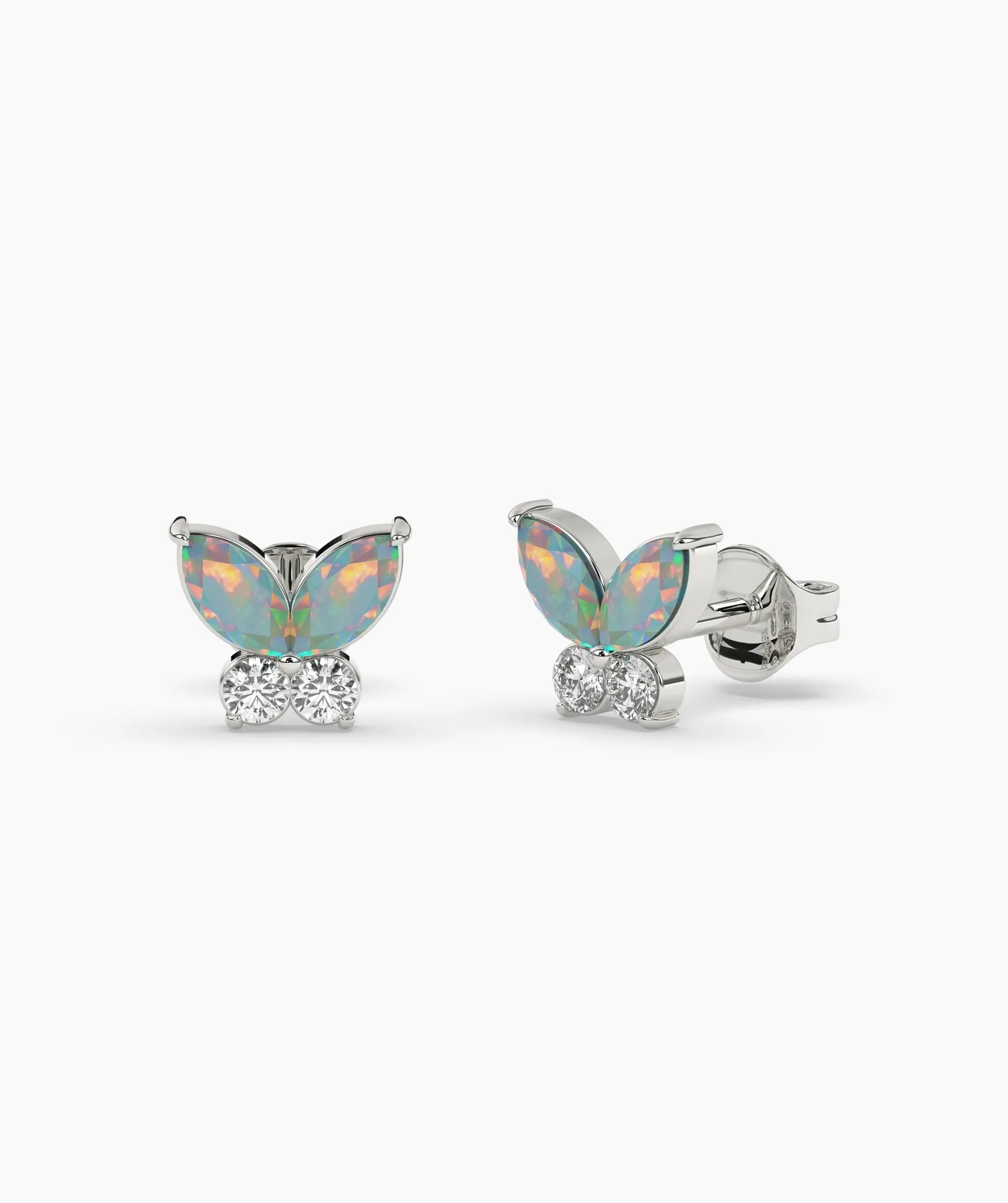 Whimsical Opal & Diamond Butterfly Studs