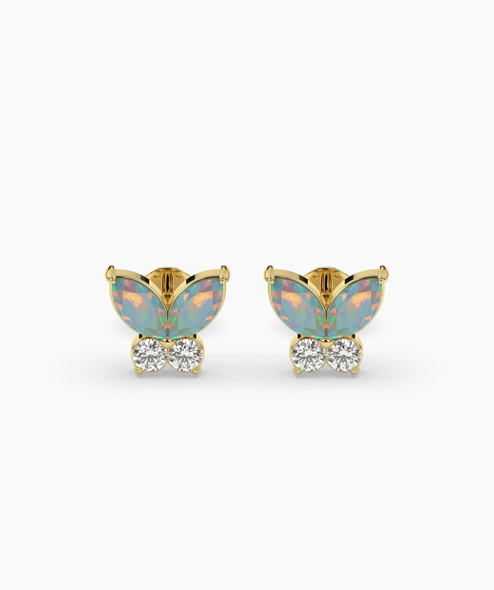 Whimsical Opal & Diamond Butterfly Studs