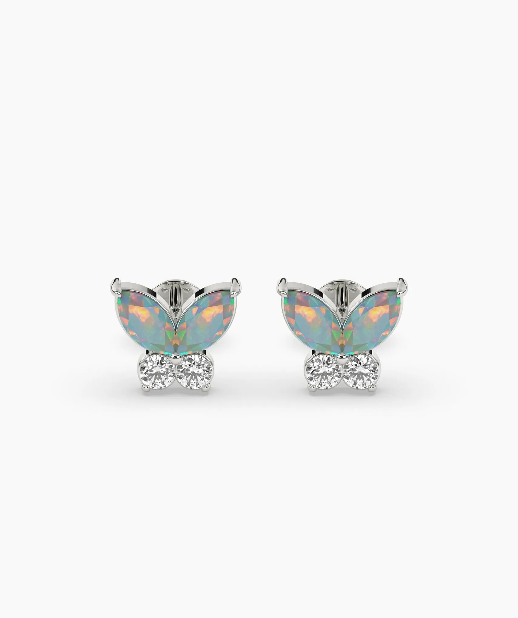 Whimsical Opal & Diamond Butterfly Studs