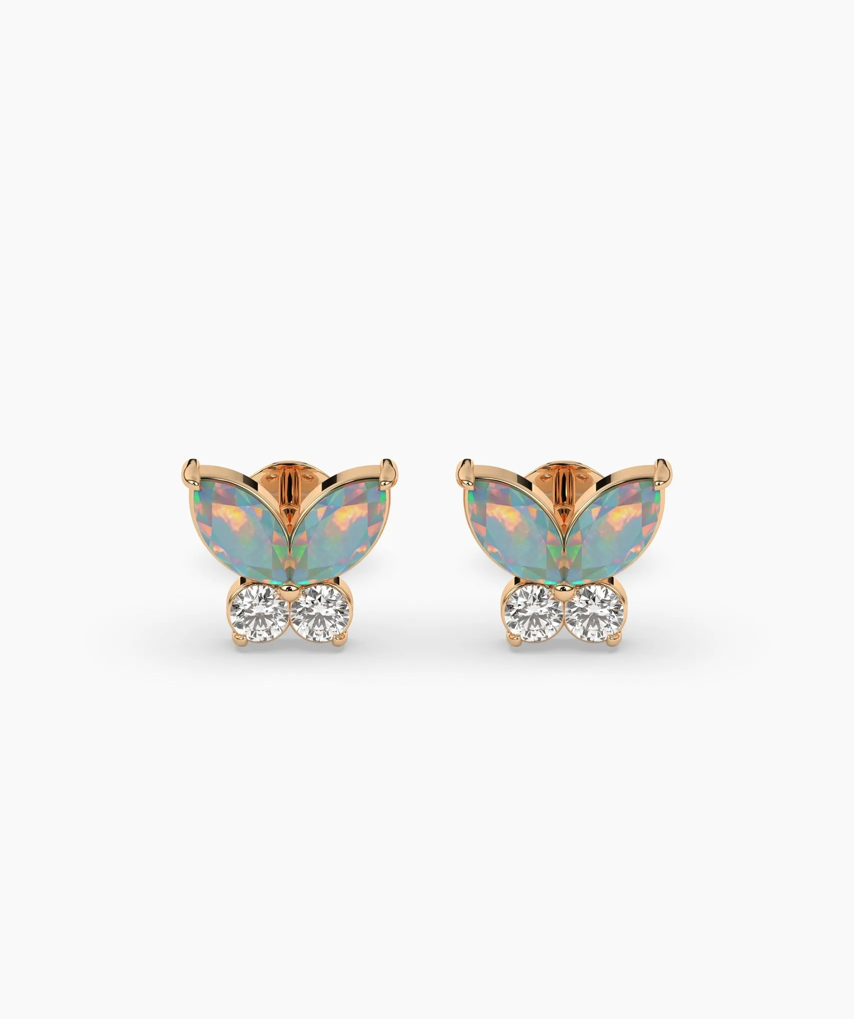 Whimsical Opal & Diamond Butterfly Studs