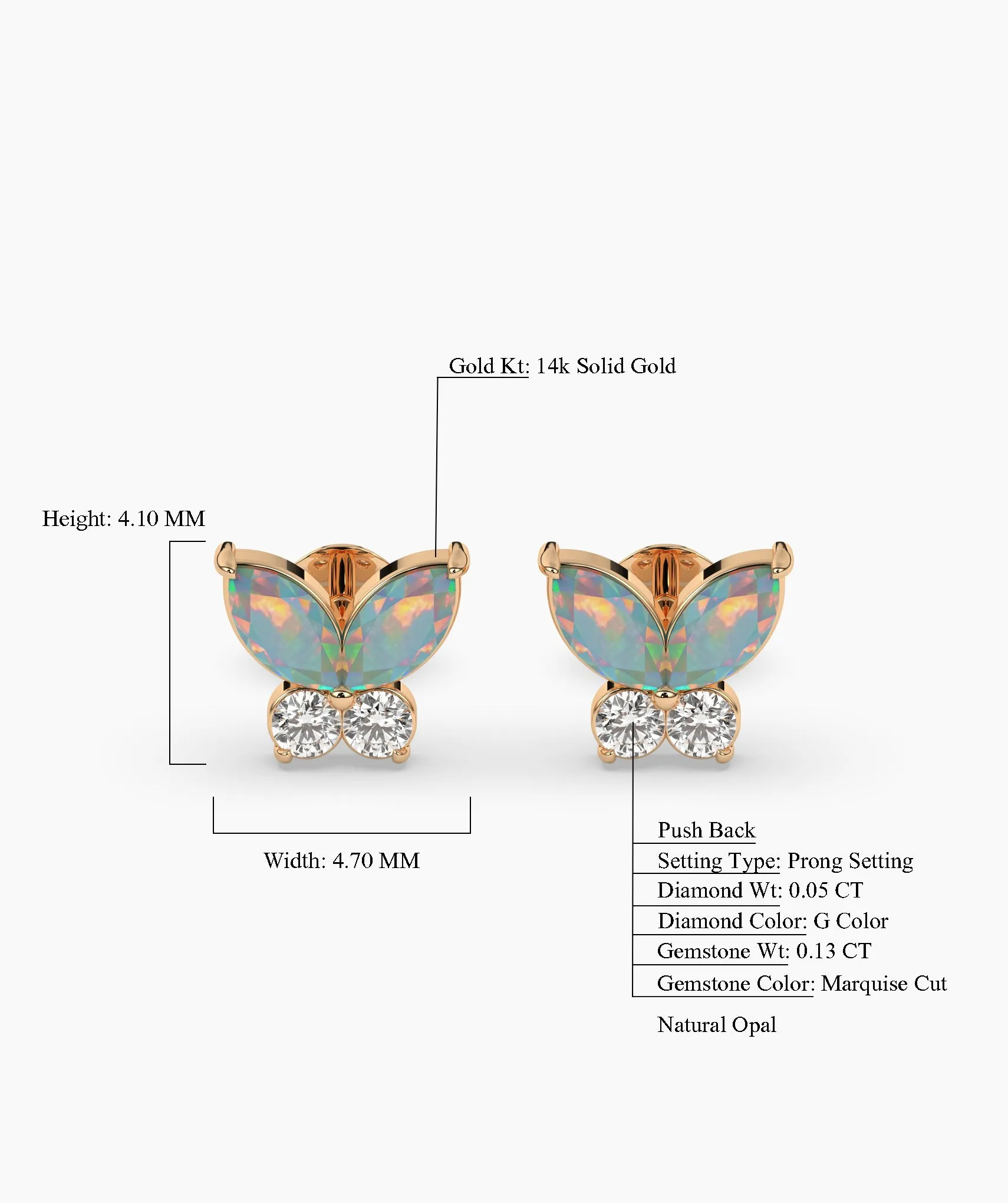 Whimsical Opal & Diamond Butterfly Studs