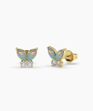 Whimsical Opal & Diamond Butterfly Studs