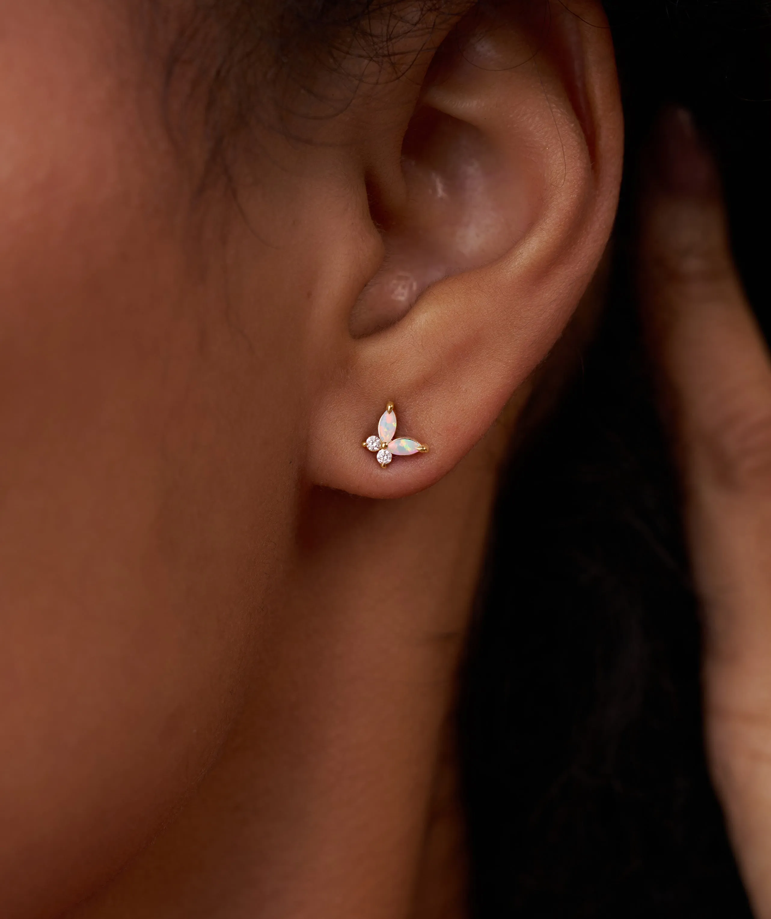 Whimsical Opal & Diamond Butterfly Studs