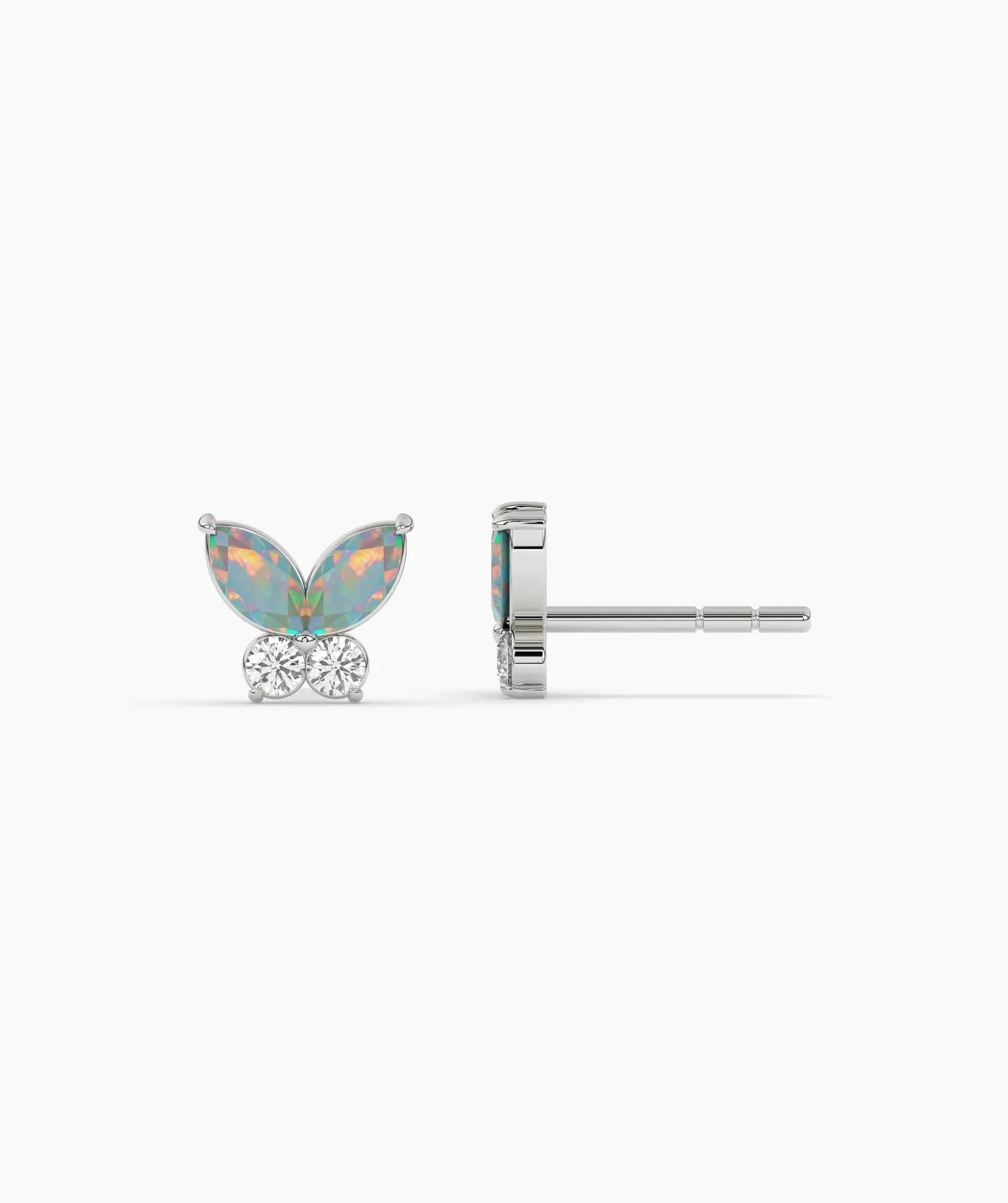 Whimsical Opal & Diamond Butterfly Studs