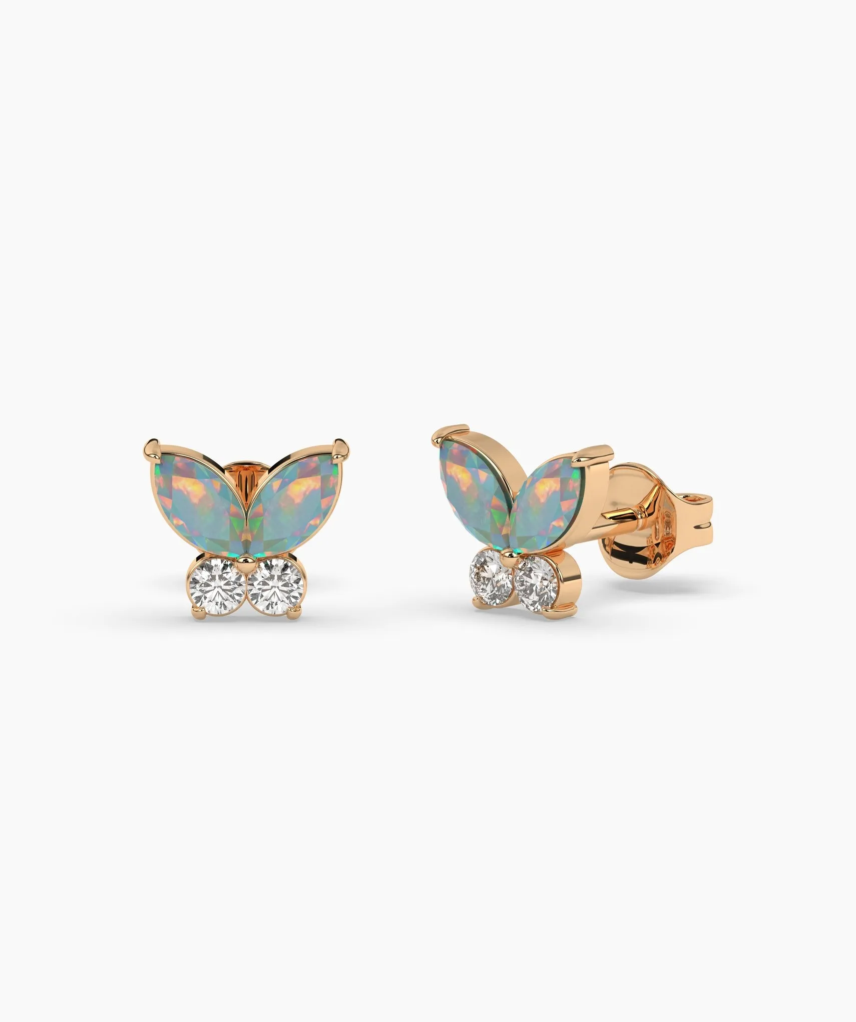 Whimsical Opal & Diamond Butterfly Studs