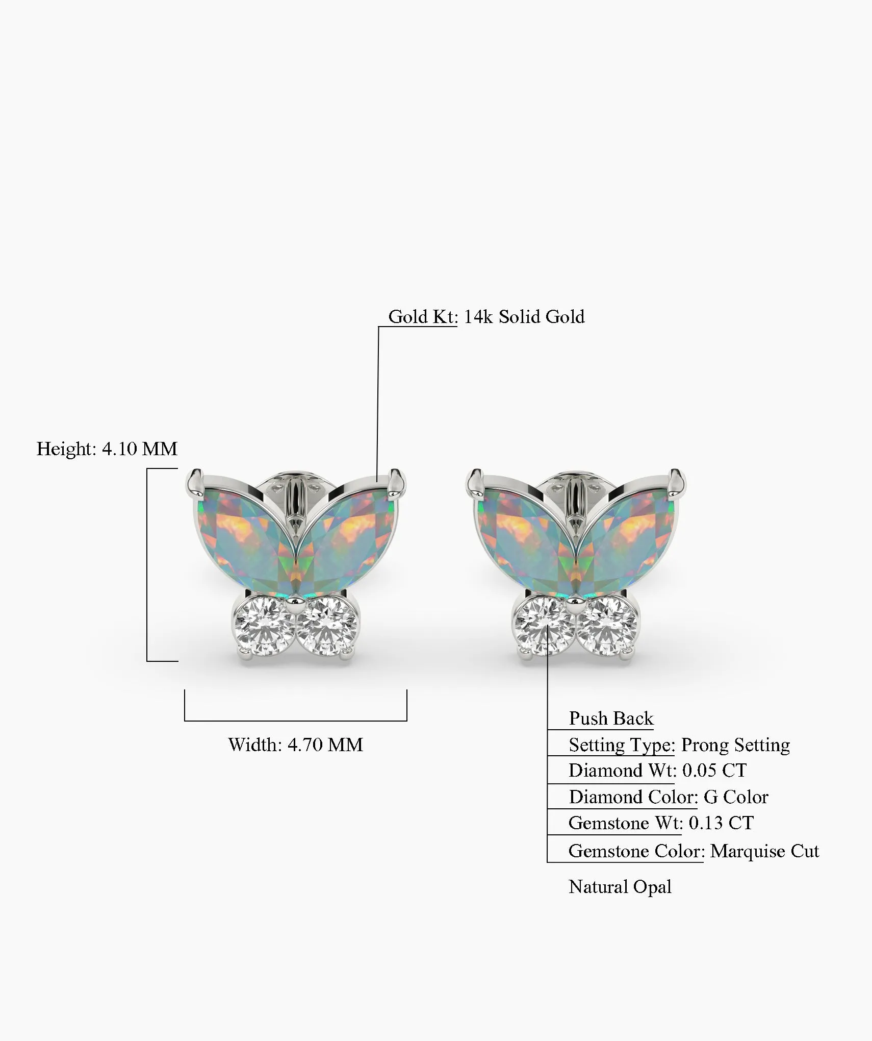 Whimsical Opal & Diamond Butterfly Studs