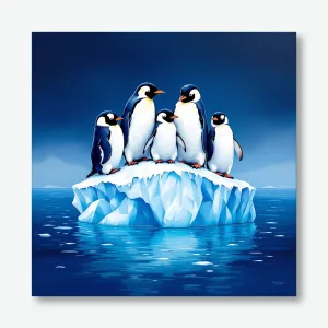 Whimsical Penguins on Iceberg Wall Art Poster