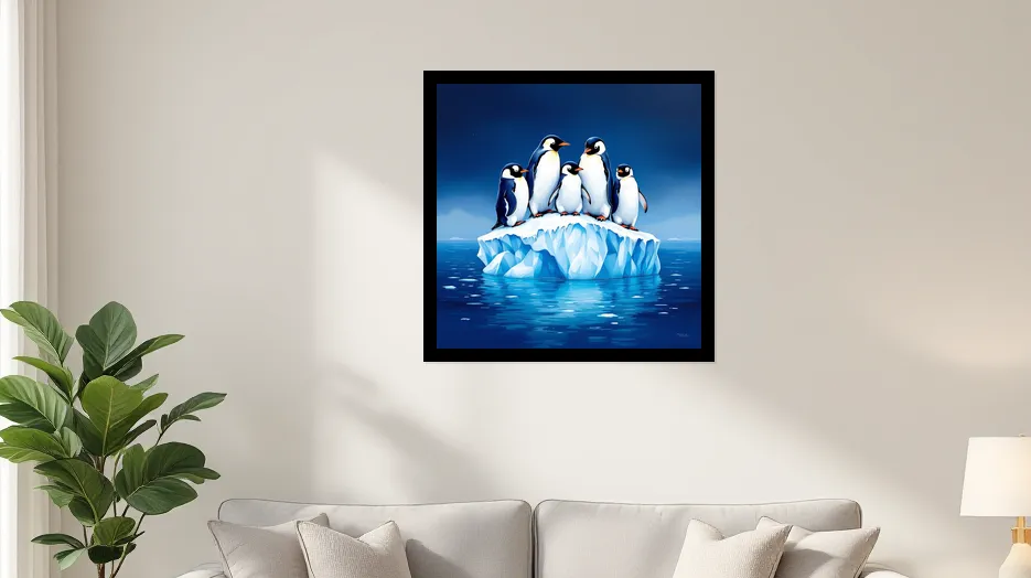 Whimsical Penguins on Iceberg Wall Art Poster