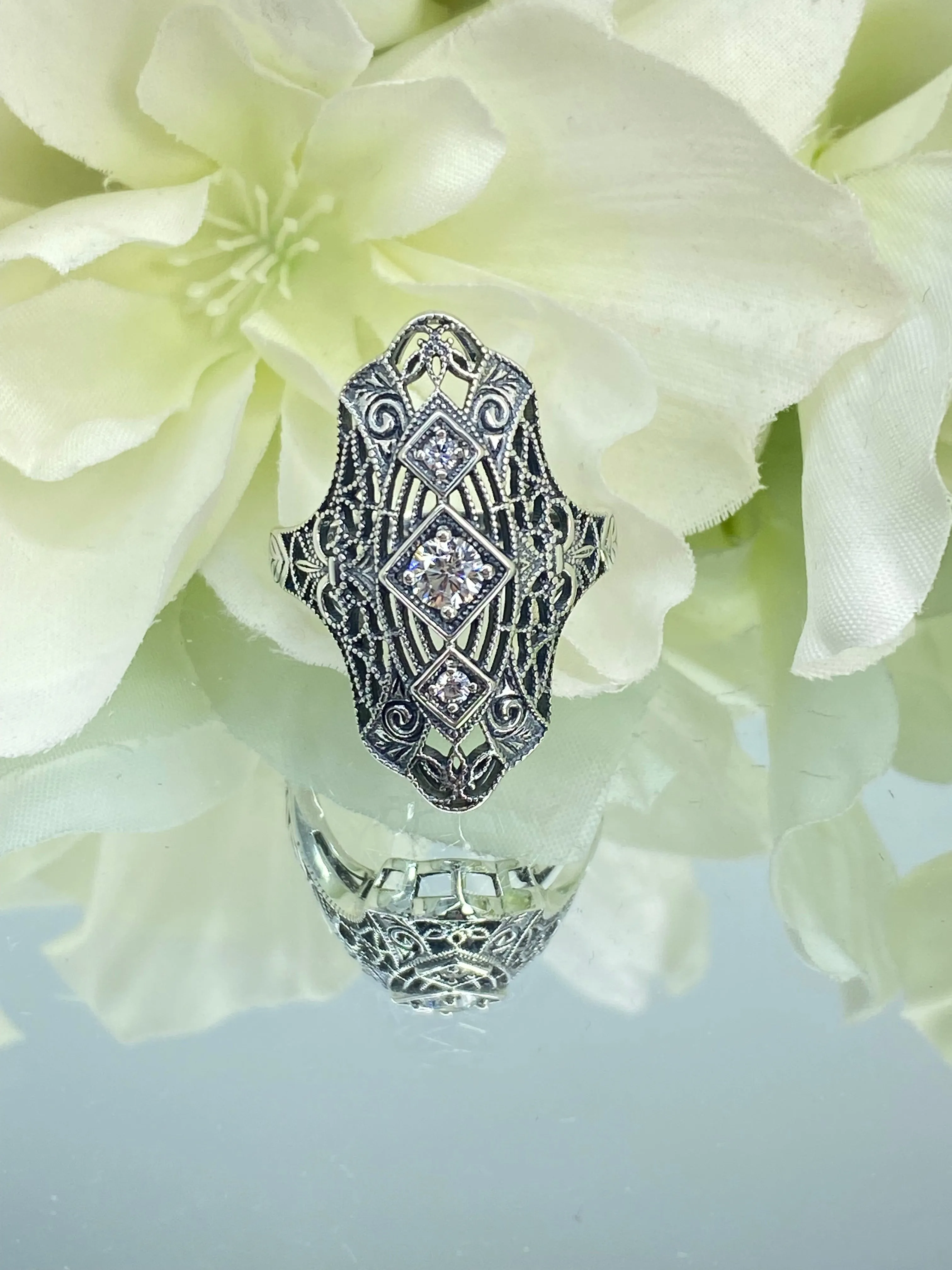 White CZ Ring, 1920s-30s Art Deco, Gatsby style Jewelry D593