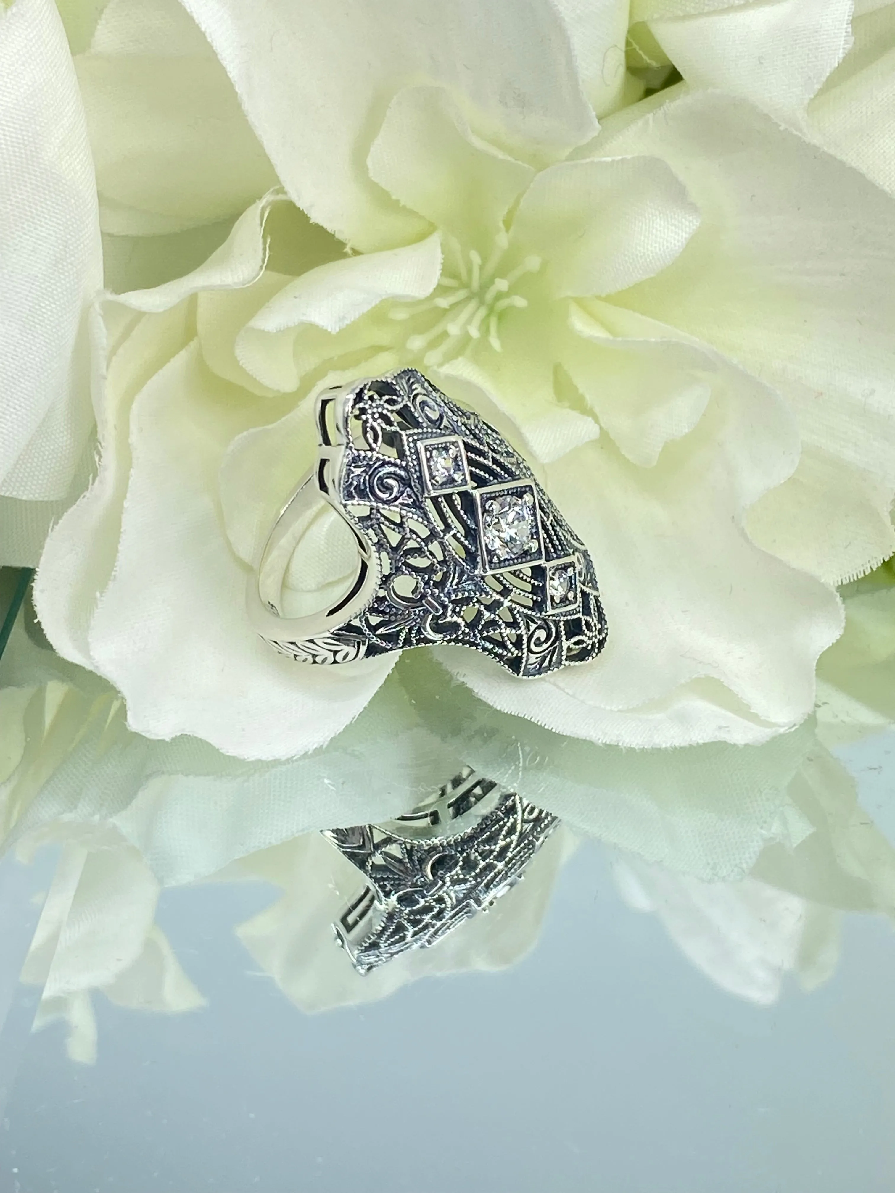 White CZ Ring, 1920s-30s Art Deco, Gatsby style Jewelry D593
