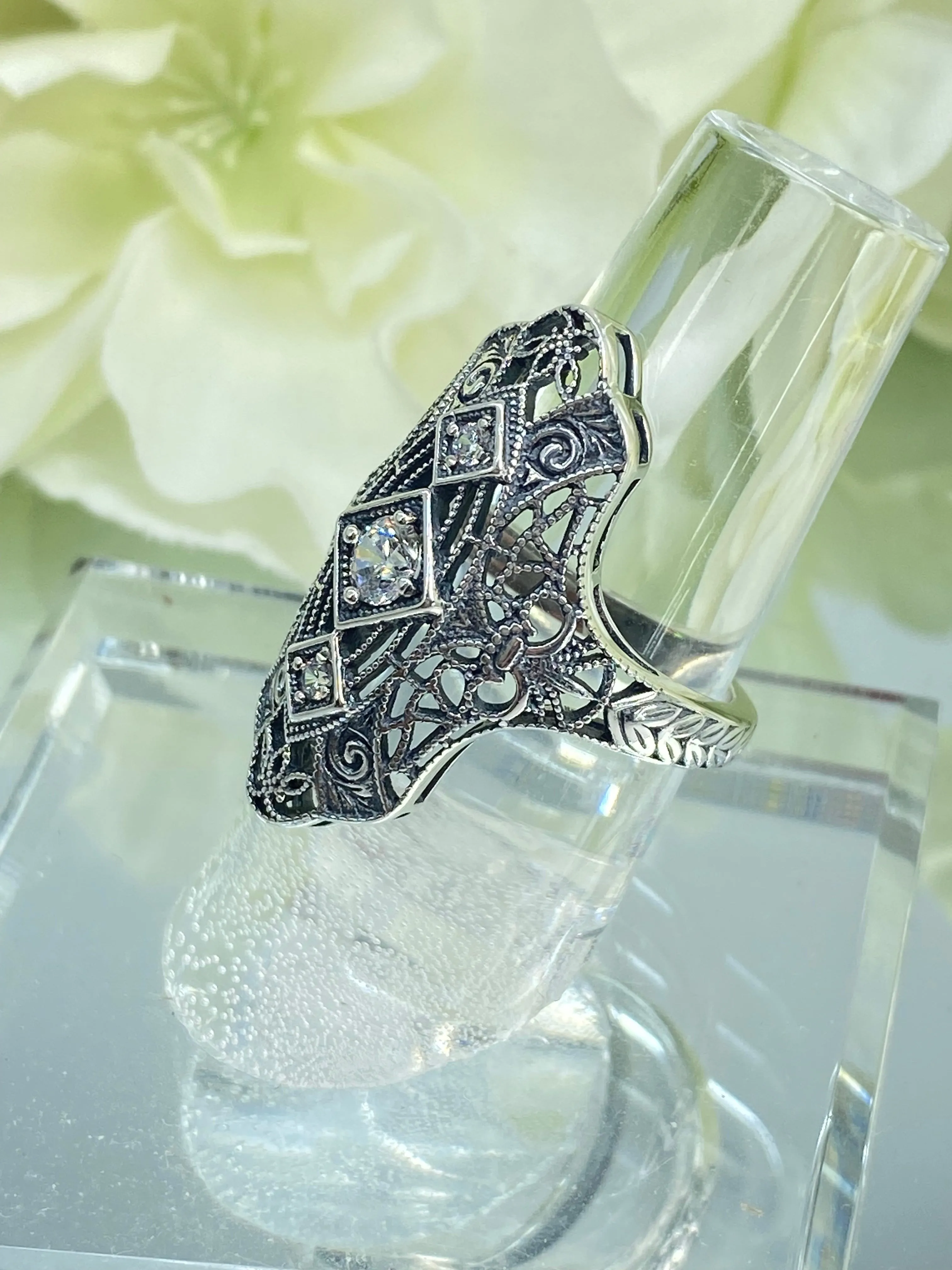 White CZ Ring, 1920s-30s Art Deco, Gatsby style Jewelry D593