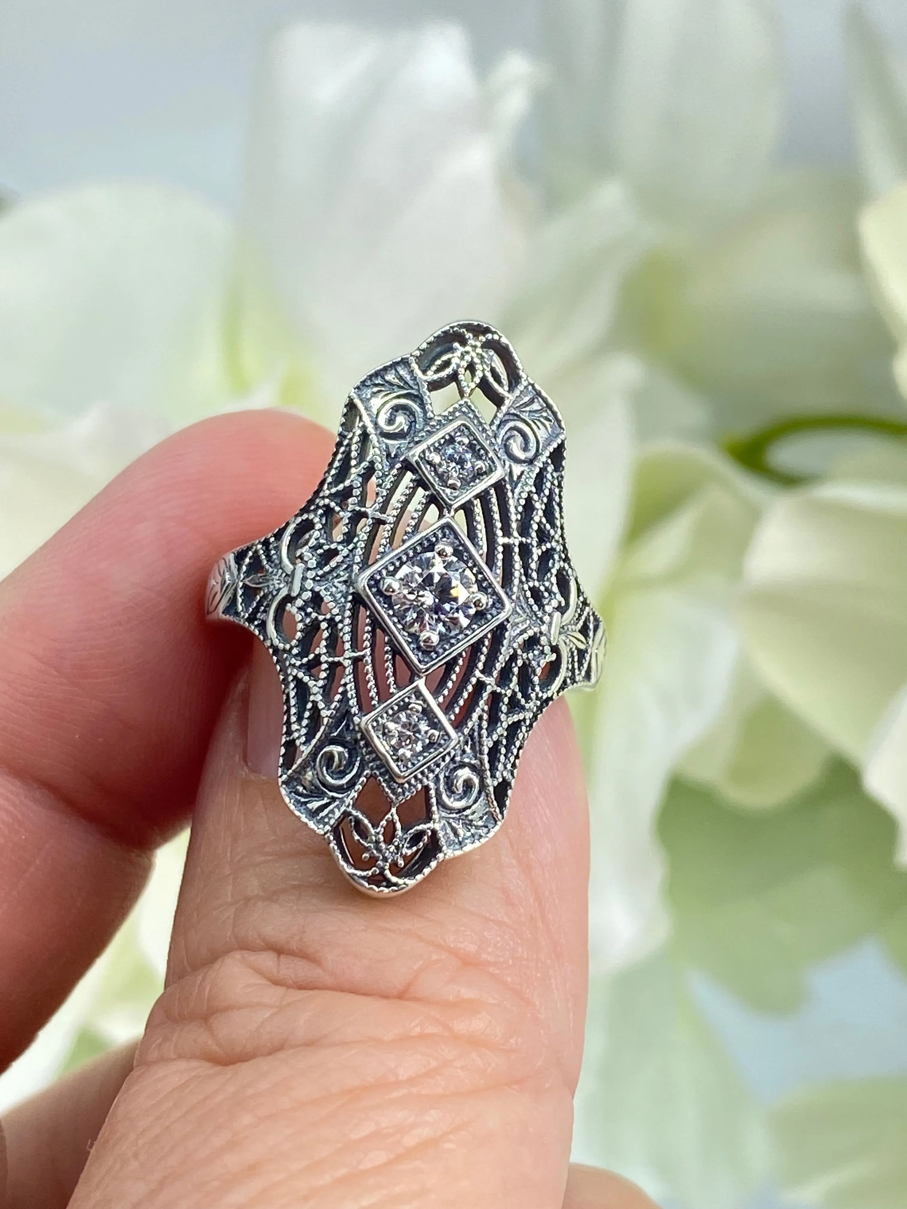 White CZ Ring, 1920s-30s Art Deco, Gatsby style Jewelry D593