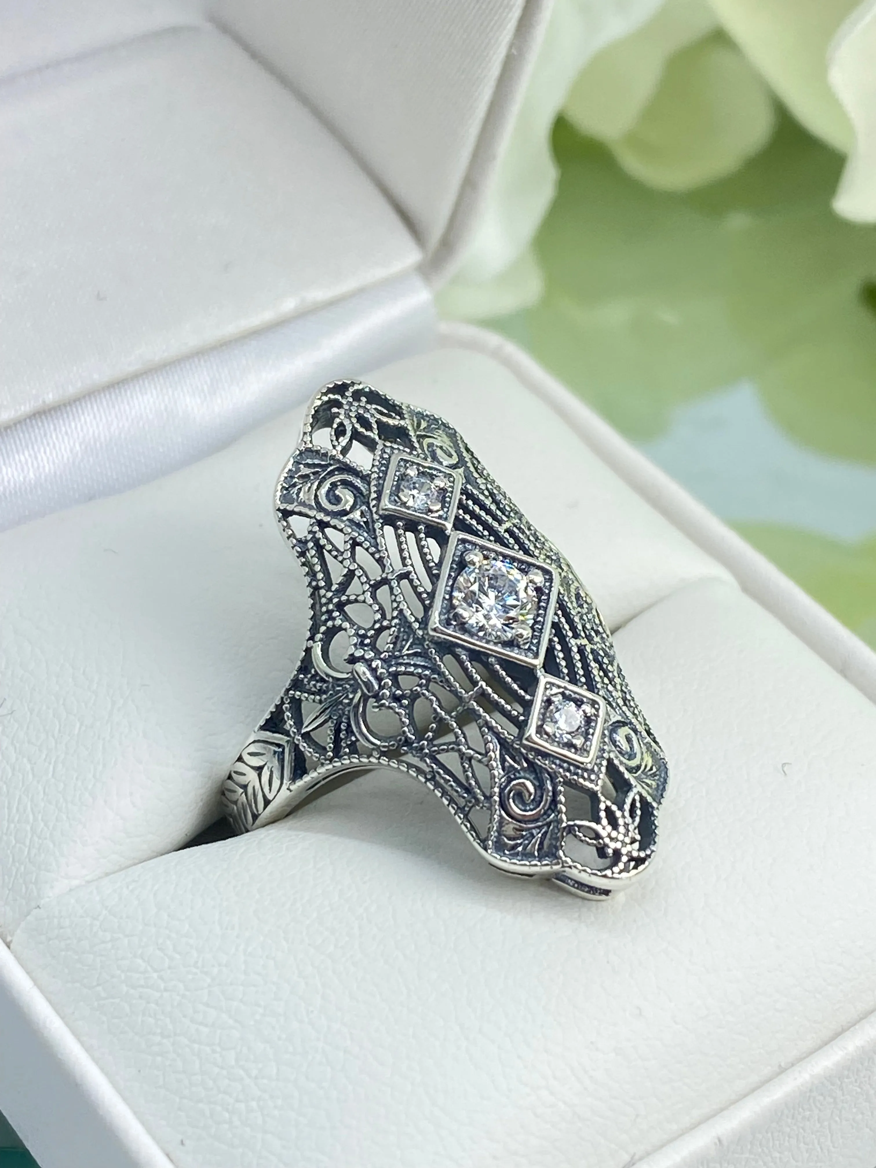 White CZ Ring, 1920s-30s Art Deco, Gatsby style Jewelry D593