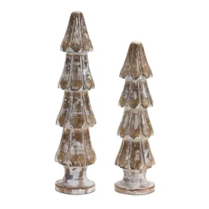 White Washed Wooden Pine Tree (Set of 2)