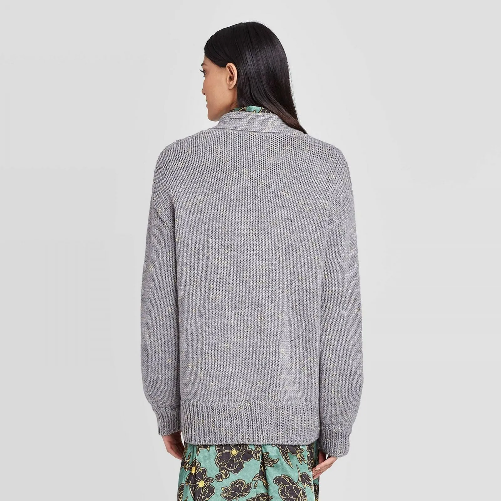 Who What Wear Women's Tinsel Puff Long Sleeve Cardigan Sweater