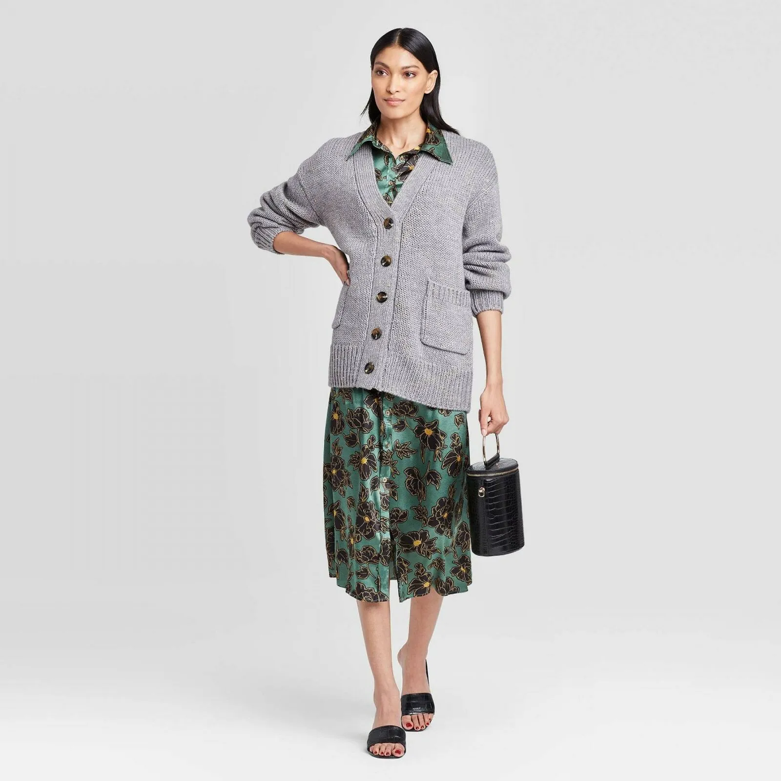 Who What Wear Women's Tinsel Puff Long Sleeve Cardigan Sweater