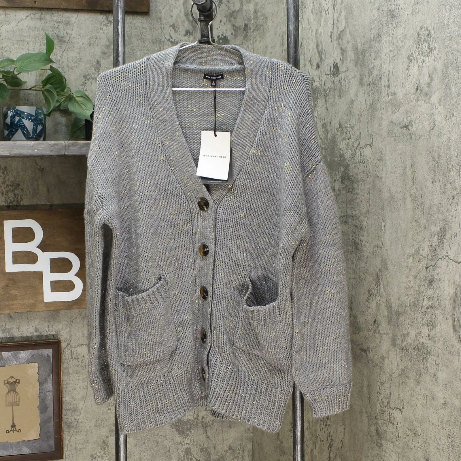 Who What Wear Women's Tinsel Puff Long Sleeve Cardigan Sweater