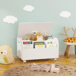 Wooden Kids Storage Organizer with 4 Universal Wheels and Flip-top Lid