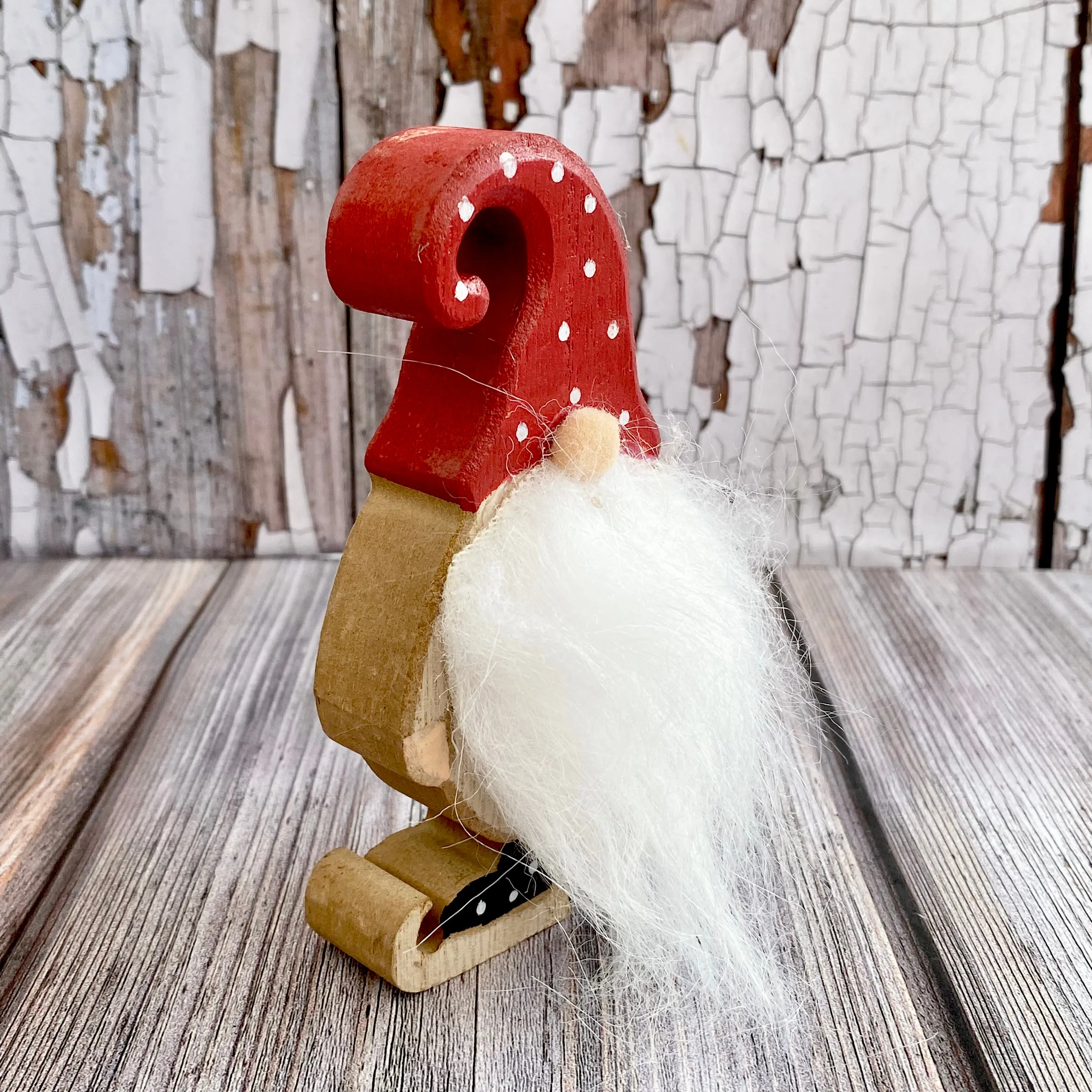 Wooden Standing Gonk in a Red Hat