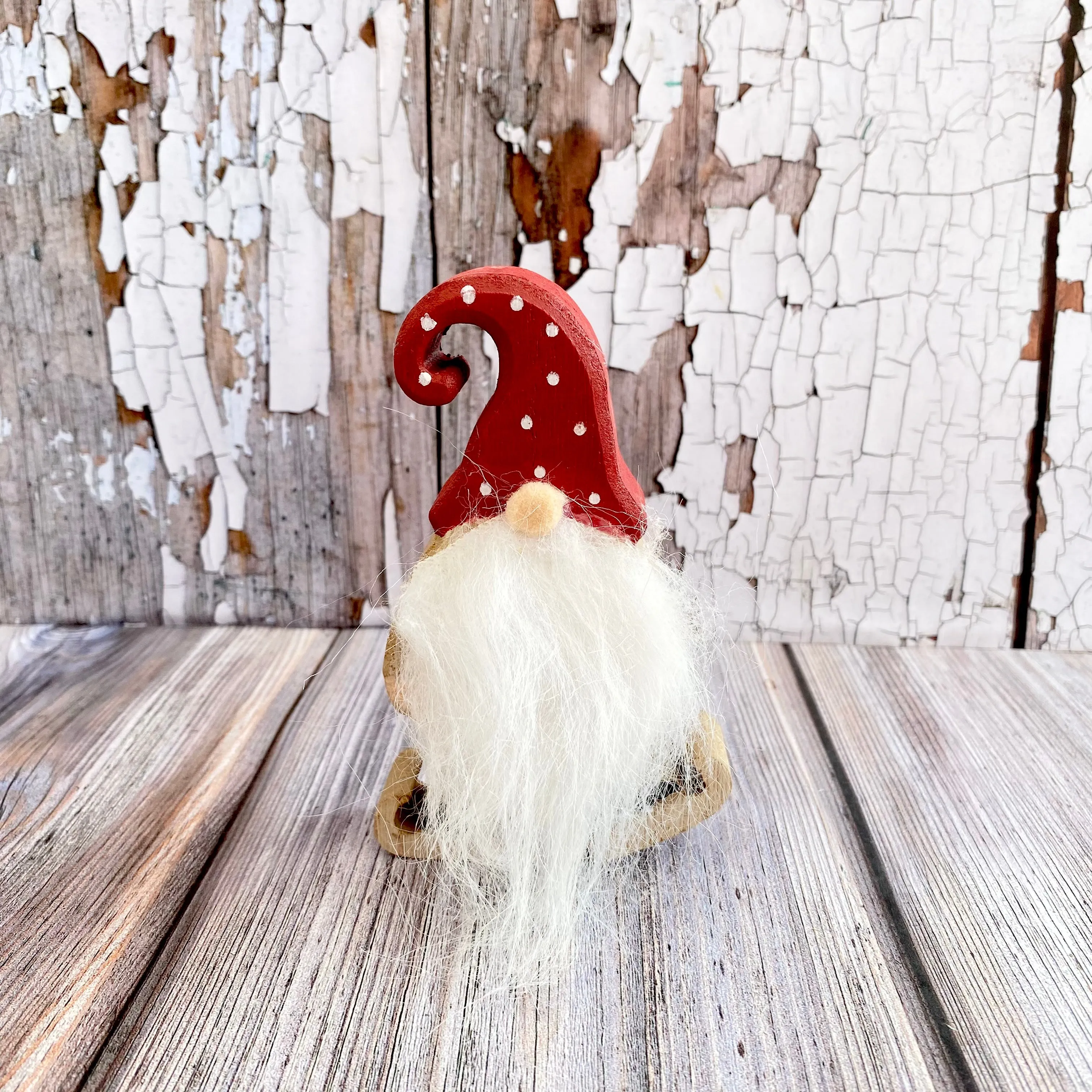 Wooden Standing Gonk in a Red Hat